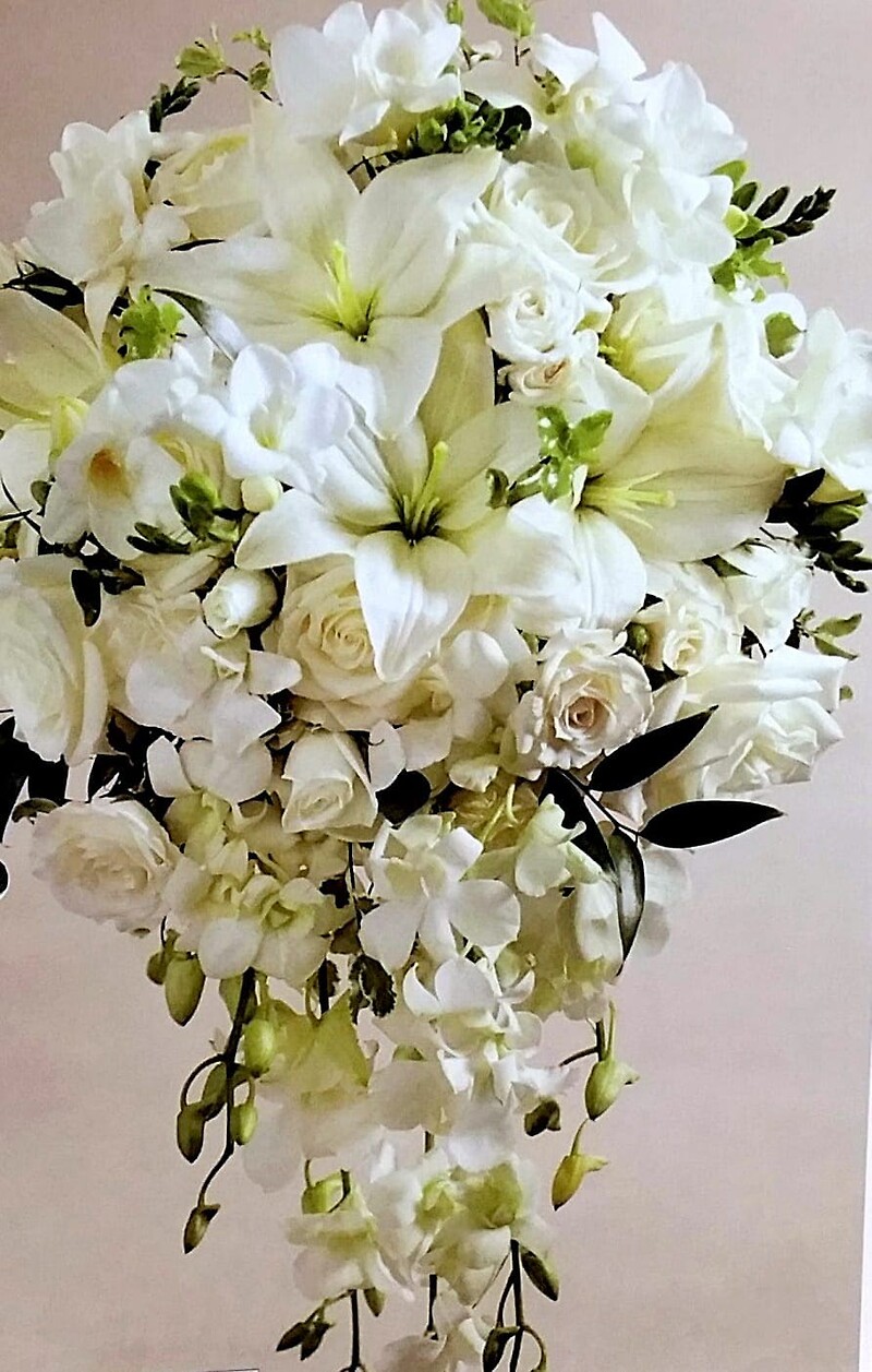 White Wonder cascade bridal bouquet arranged by a florist in Las Vegas