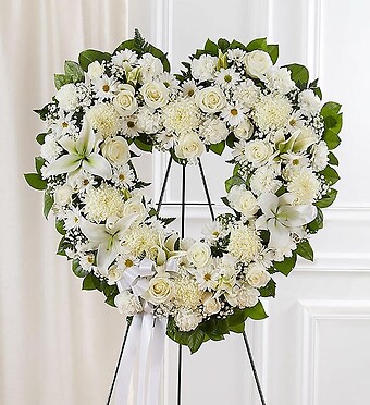 Floral Heart Tribute with all white flowers