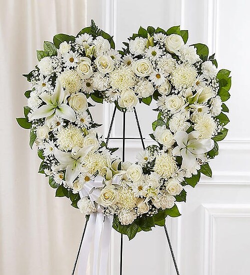 Floral Heart Tribute with all white flowers