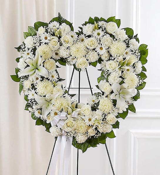 Floral Heart Tribute with all white flowers