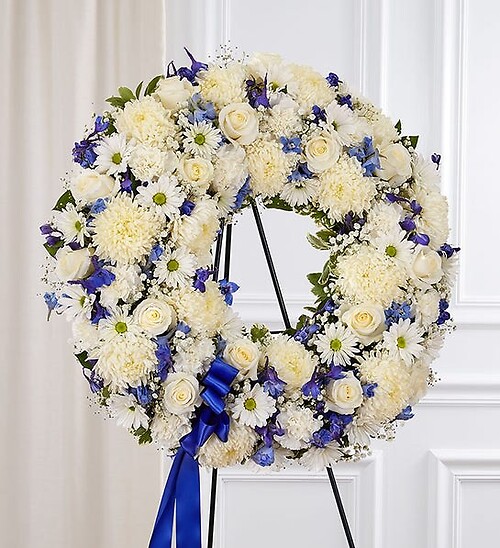 Serene Blessings Standing Wreath- Blue and White floral