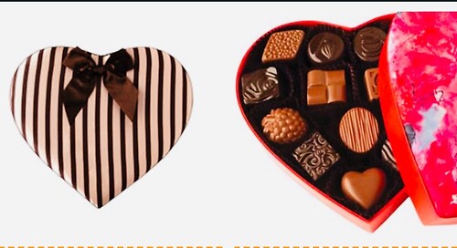 Pink &amp; Brown stripe 28 pc Heart Box of Gourmet Chocolate