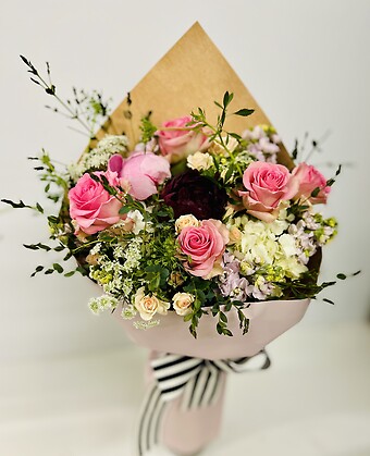 Pink seasonal wrap bouquet