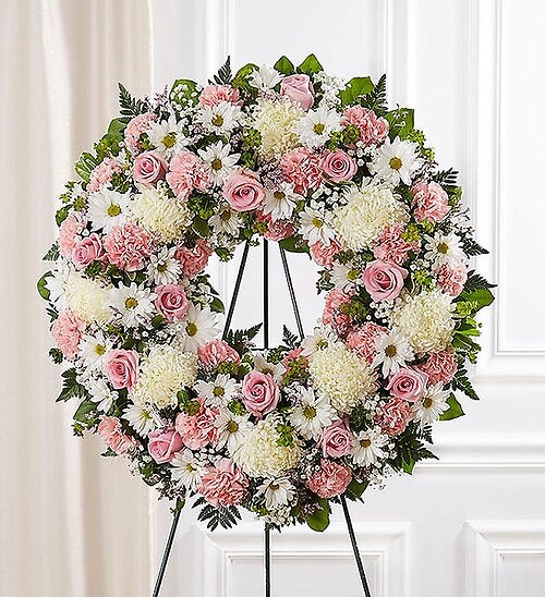 Serene Blessings Standing Wreath Pink &amp;amp; White flowers