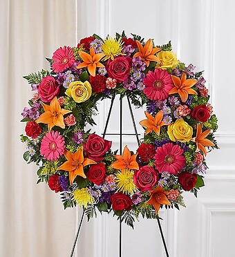 Serene Blessings Standing Wreath with Bright flowers