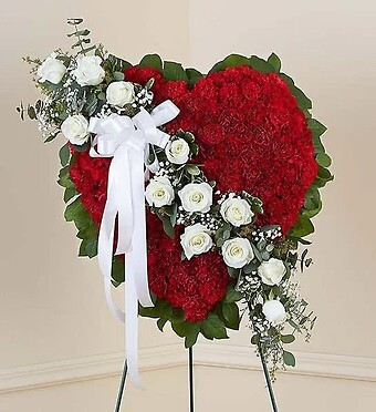 Always Remember Floral Heart Tribute Red with White flowers