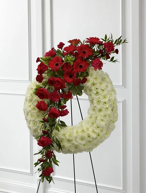 White and Red Graceful Tribute Funeral Wreath