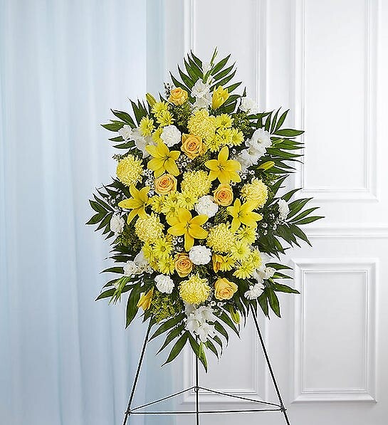 Yellow and White Sympathy Standing Spray